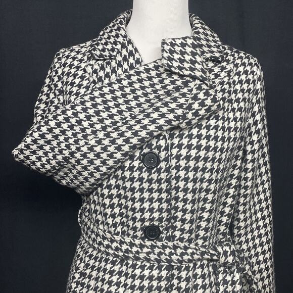 Odyn Womens SM Coat Black White Houndstooth Jacket Wool Blend Retro Glam Classic - Picture 3 of 9
